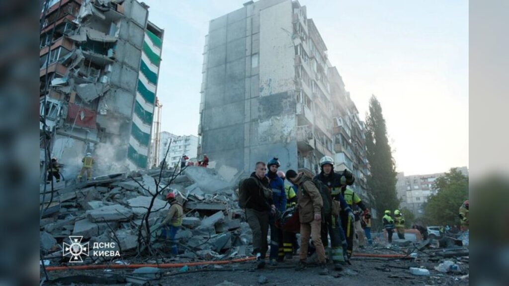 Zelenskyy Demands Global Action After Russian Strike Destroys Part of Nine-Story Apartment Block in Kyiv