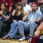 Travis Kelce and Taylor Swift watch Knicks overpower Cavaliers while New York takes commanding 3-0 NBA playoff lead in Cleveland Ohio arena