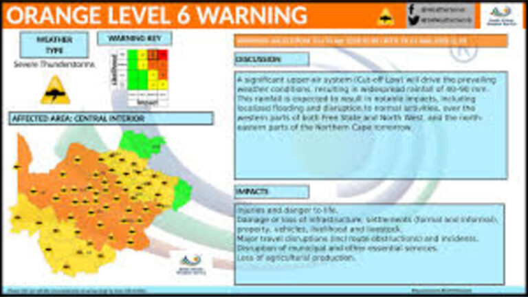 South African Weather Service Warns Cut Off Low System Brings Flood Risk Across Western Cape and Eastern Cape in South Africa