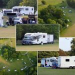 Travellers transform rural field into illegal caravan site near Felsted in Essex as residents wake up to overnight construction shock