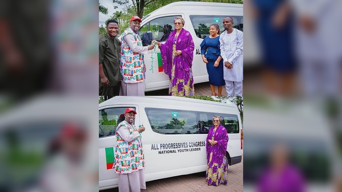 First Lady Sparks Debate After Warning Youths Against Begging While Donating Nine Buses to APC Leaders