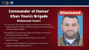IDF Says Hamas Khan Younis Brigade Commander Killed Alongside Senior Operatives in Gaza Strike