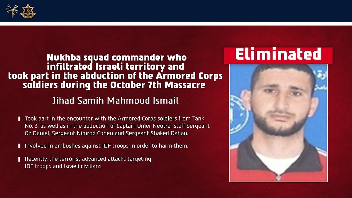 IDF Says Hamas Nukhba Commander Linked to October 7 Tank Crew Abductions Killed in Gaza Strike