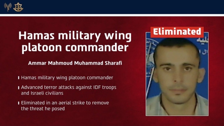IDF Kills Hamas Commander Ammar Sharafi, Accuses Him of Rebuilding Group’s Military Capabilities