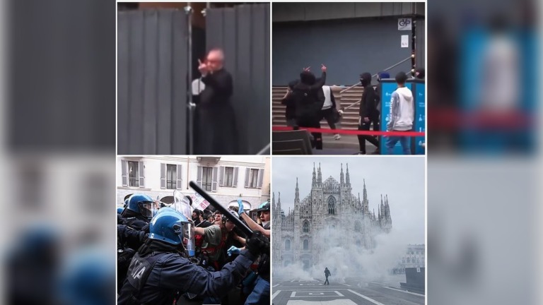 Priest Gives Masked Teen the Finger After Sheltering Passersby From Milan Protest Chaos